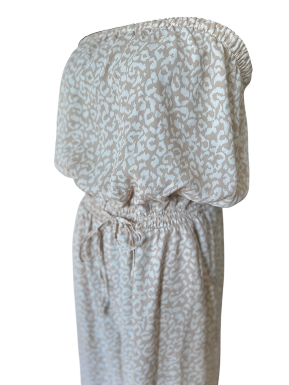 Ann Taylor LOFT Strapless Jumpsuit Beige Animal Print Wide Leg Size M - Picture 3 of 6